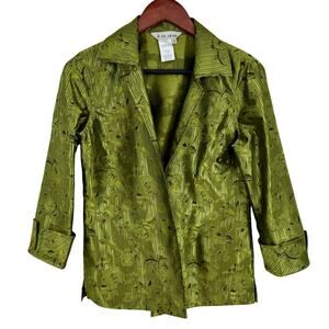 A la Carte Womens Sz XS Wearable Art Shiny Green Blazer Jacket Blouse Shirt Top